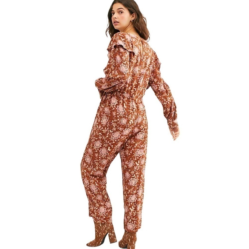 Free People Luxe Ruffle Floral Jumpsuit Size XS